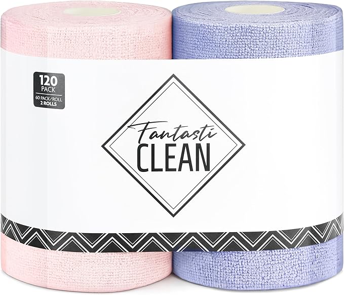 Fantasticlean Microfiber Cleaning Cloth Roll 2 Rolls 120 Pack, Tear Away
