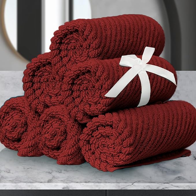 VOOVA & MOVAS Red Washcloths, Bath Hand Towels Set