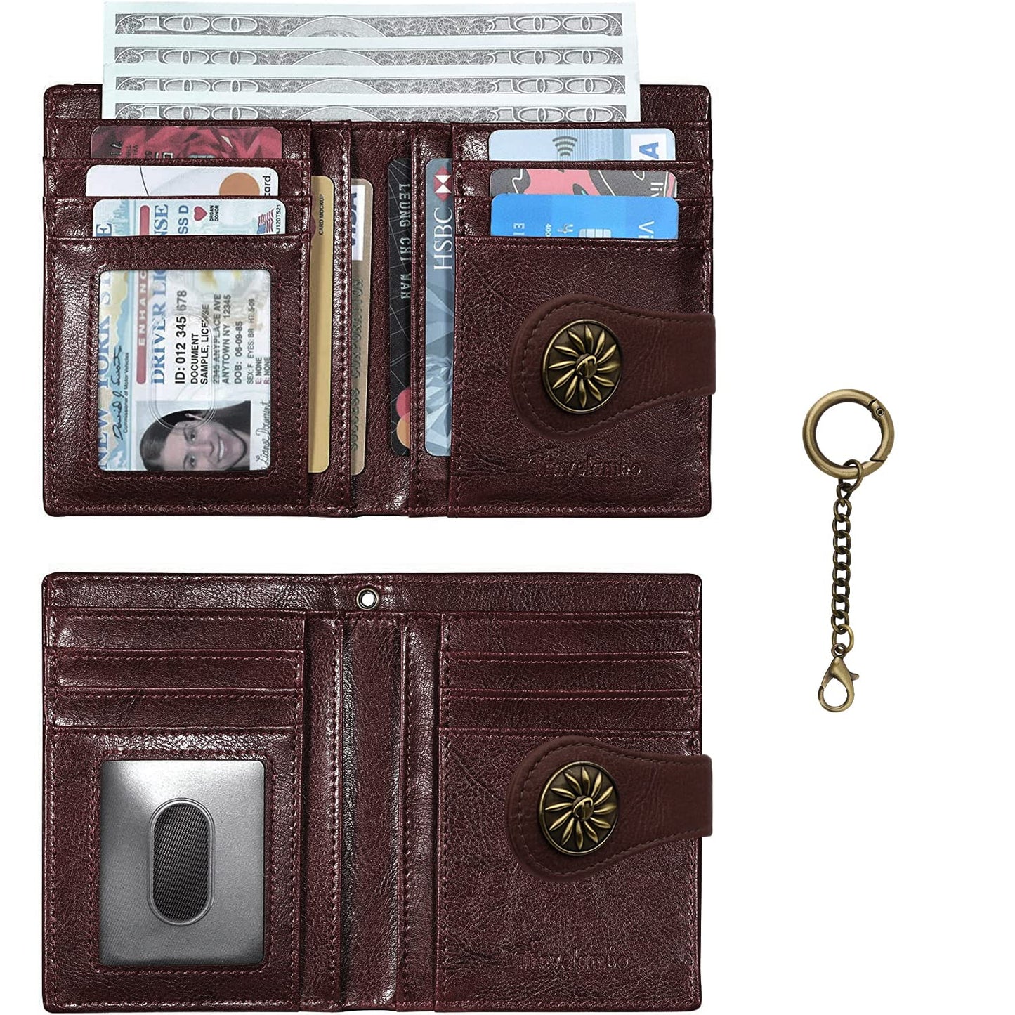 Travelambo Small Womens Wallet with 2 ID Windows, RFID Blocking Bifold Leather Card Holder Purse with Zipper Coin Pocket