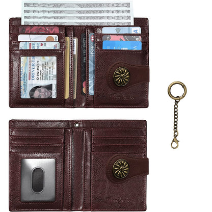 Travelambo Small Womens Wallet with 2 ID Windows, RFID Blocking Bifold Leather Card Holder Purse with Zipper Coin Pocket