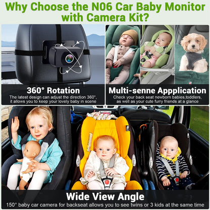 Rohent Baby Car Camera HD 1080P for Backseat: USB Plug and Play Easy to Install - Carseat Camera Rear Facing Infant Crystal Night Vision - Wide View Angle Car Baby Monitor for Newborn