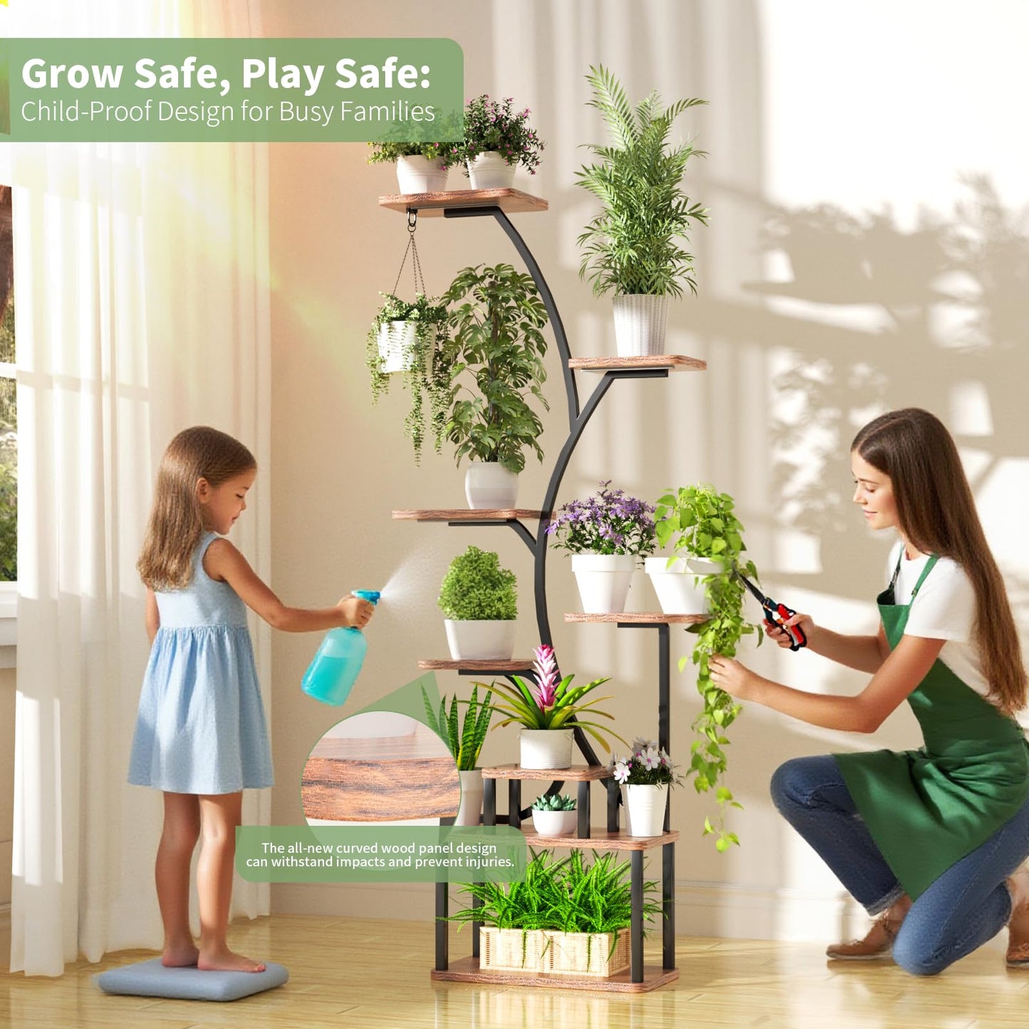 Plant Stand Indoor with Grow Lights,62" Tall 8-Tier Metal Corner Shelf,Multiple Plant Rack for Living Room,Full Spectrum LED Light for Optimal Growth-Space Saving Design,Sturdy & Easy Assembly