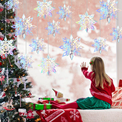 36PCS Christmas Snowflake Decorations, 3D Large Iridescent Paper Snowflakes Garland Hanging Snow Flakes for Winter Wonderland Christmas Party Decorations Holiday New Year Home Decor, Iridescent