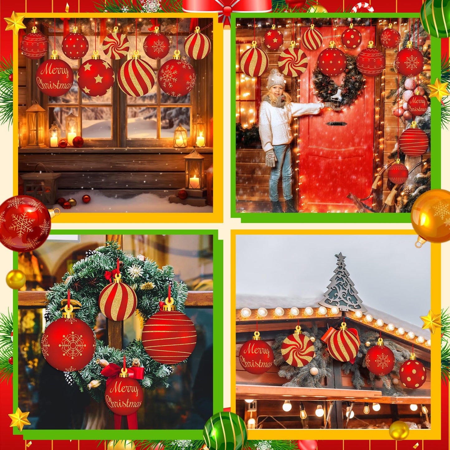 Huwena 24 Pcs Christmas Decorations Outdoor Christmas Hanging Ornaments Peppermint Candy Yard Signs Double Sided Lawn Decorations Peppermint Ornaments for Xmas(Red, Gold)