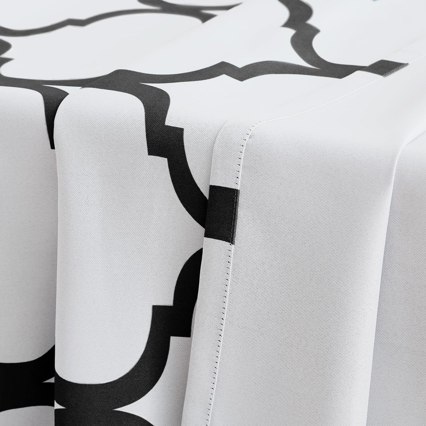 Melodieux Moroccan Printed Room Darkening Blackout Grommet Curtains for Bedroom Small Windows, 42 by 45 Inch, Off White/Black (2 Panels)