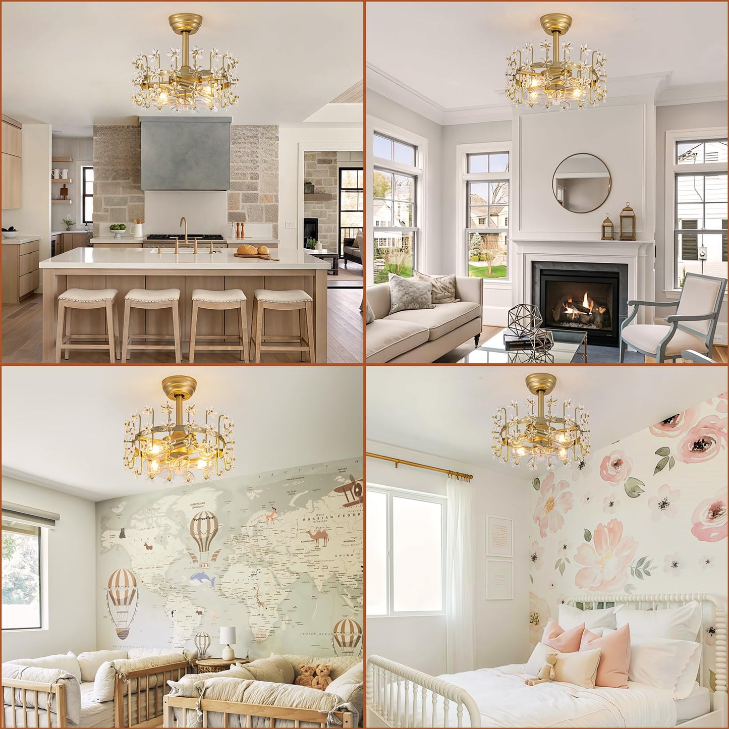YEDAORL Modern Gold Crystal Fandelier Ceiling Fans with Lights and Remote,Chandelier Fan for Girl's Bedroom,Living Room