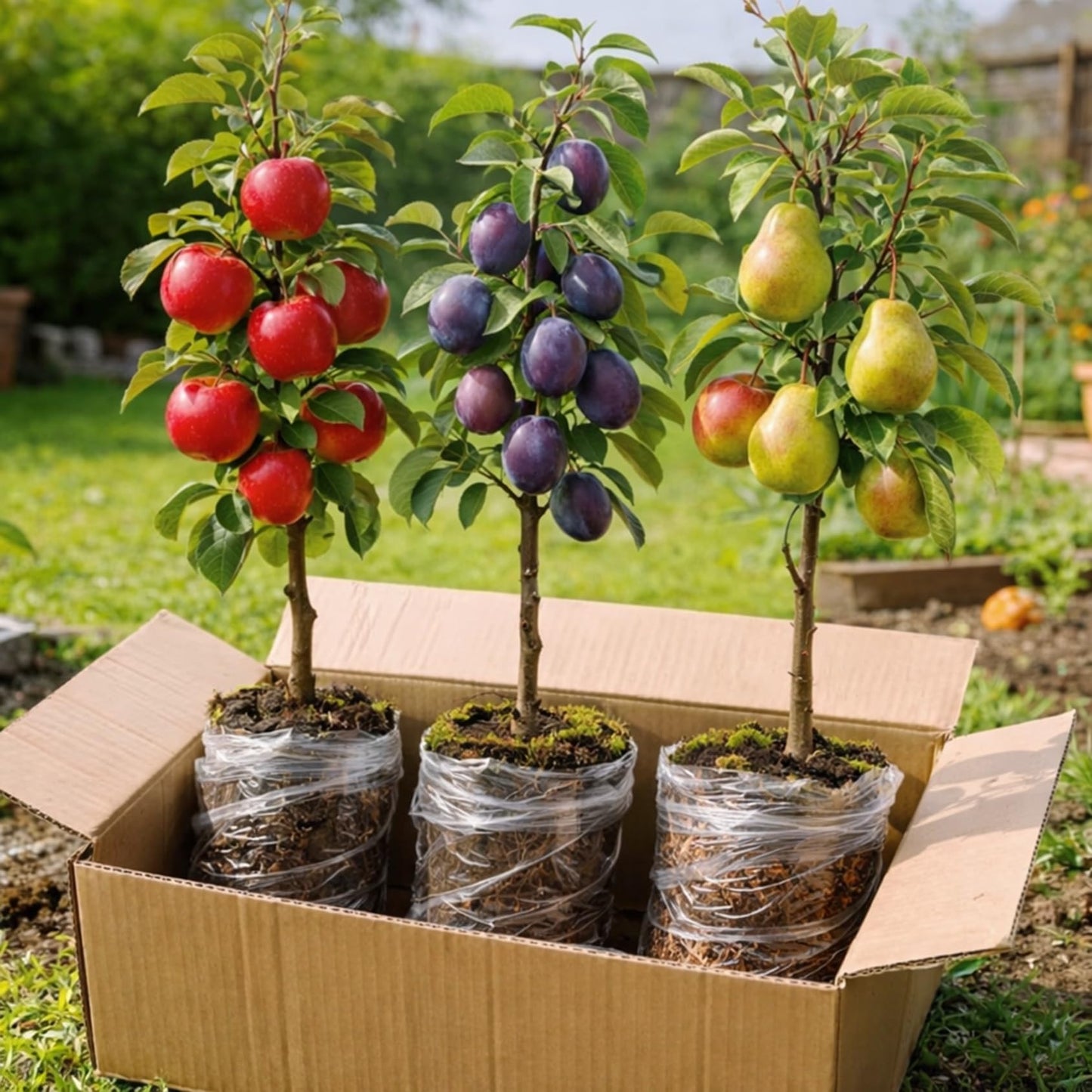 Apple, Plum & Pear Trees (3-Pack) – Dwarf Fruit Trees, Easy Grow Backyard Orchard Starter Kit (3 Pack - 1 of Each)