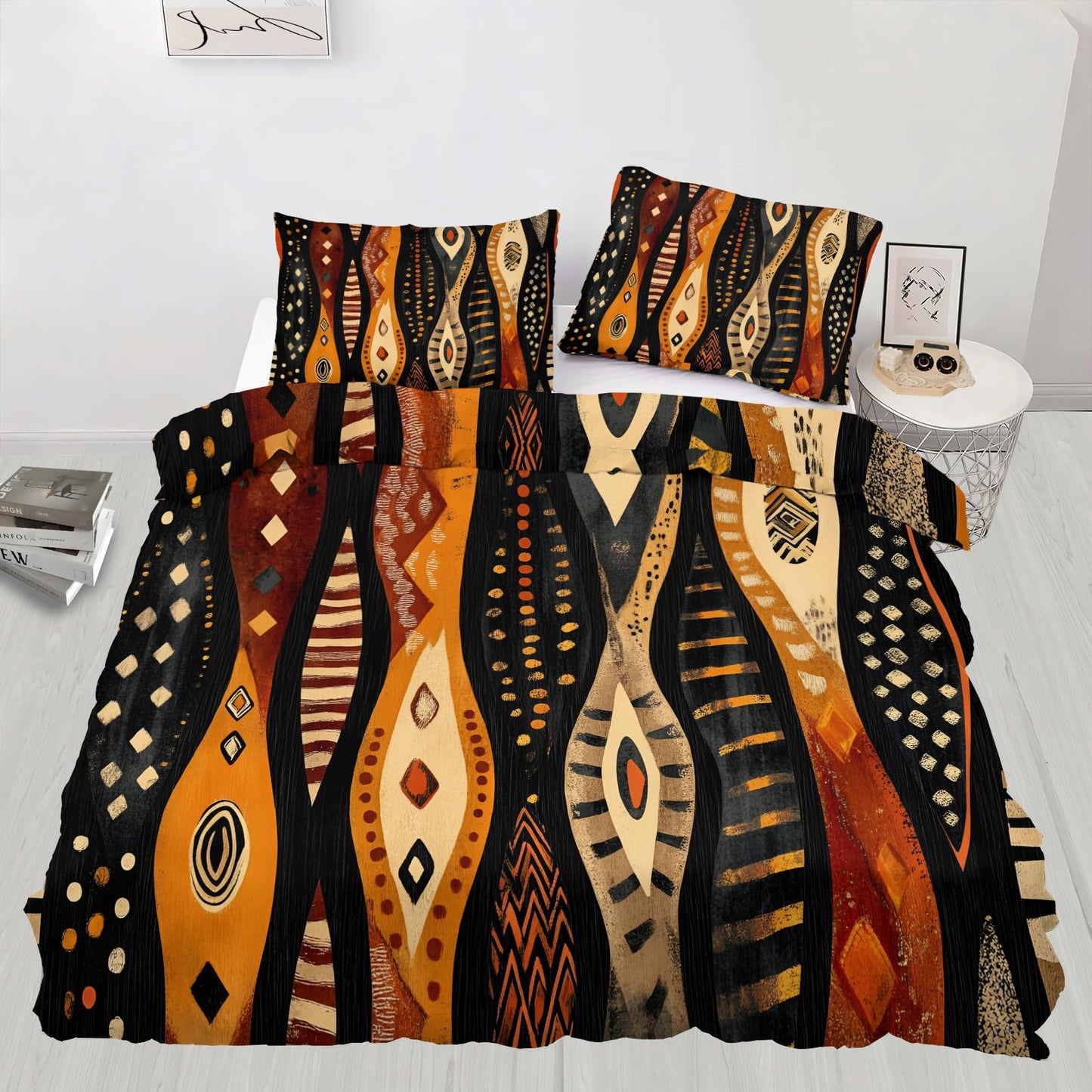 GKPLY Tribal Geometric Duvet Cover King, Ethnic Abstract Bedding Set with Zipper, Boho African Duvet Cover with 2 Pillowcases, Reversible 3 Pieces Earth Tone Bedding, Easy Care