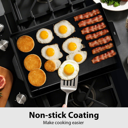 Utheer 25" x 16" Cast Iron Griddle for Gas Grill and Stove Top, Universal Flat Top Griddle with Pre-Seasoned Nonstick Coating, X-Shaped Reinforced Ridges, Perfect for Healthy Cooking, Parties, Camping