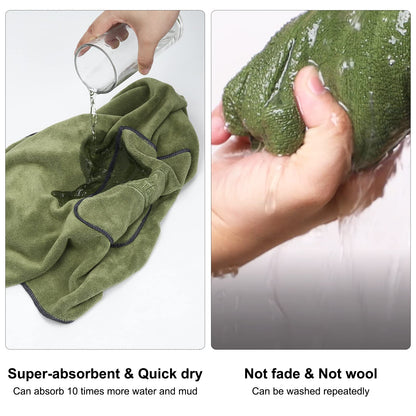 PETTOM Dog Towels for Drying Dogs 2 Pack, Dog Drying Towel with Hand Pockets, Super Absorbant Microfibre Pet Towels for Dogs Puppys Cats, Pet Shower Bath Towel Machine Washable, Grey and Green