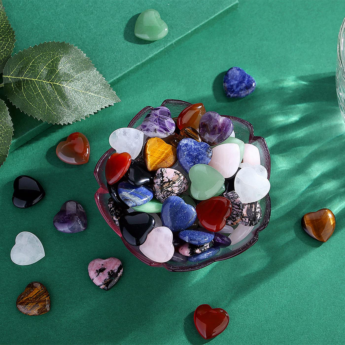 Bundle of 20 PCS Crystals Wands and 20 PCS Natural Heart Crystals Healing Crystal Palm Pocket Stones Polished Love Shaped Gemstones Rose Quartz Amethyst Assorted Set Bulk Wholesale Reiki Energy Balanc