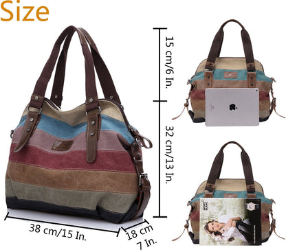 FreeMaster Women's Canvas Multi-Color Hobos Shoulder Bag Tote Handbag (Multi-Color-A)