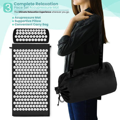 Sivan Back and Neck Pain Relief Acupressure Mat and Pillow Set, Chronic Back Pain Treatment - Relieves Your Stress of Lower Upper Back and Sciatic Pain - Black