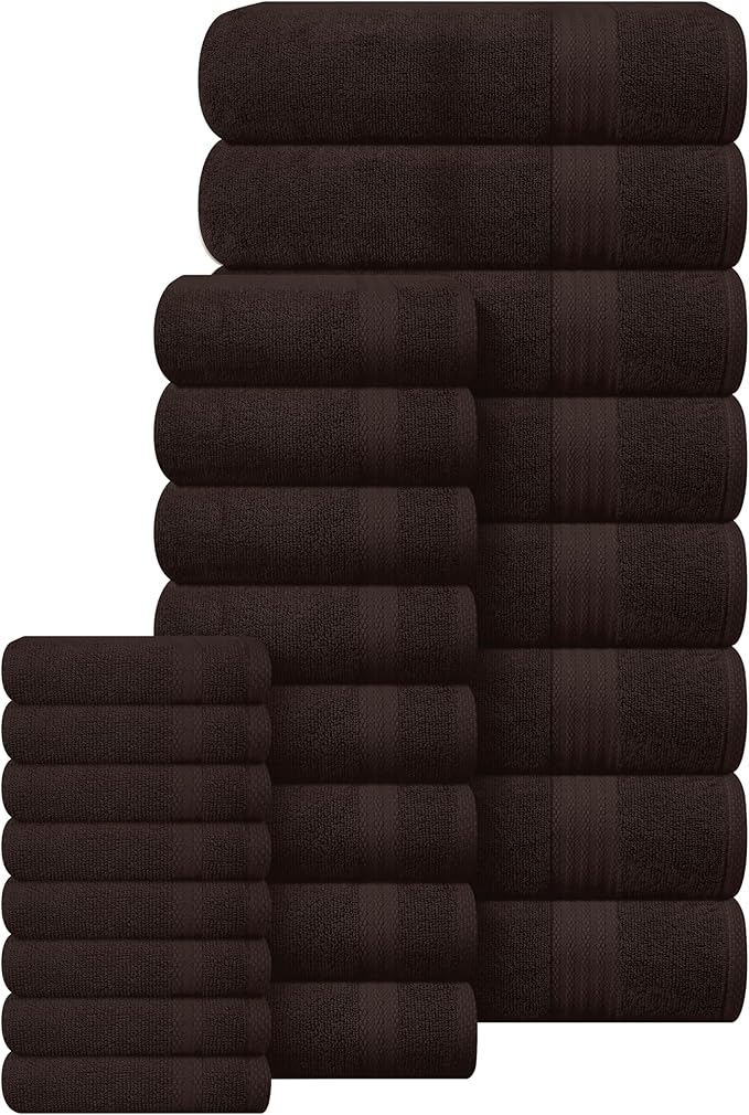 GLAMBURG Ultra Soft 24-Piece Towel Set- 100% Pure Ringspun Cotton, Contains 8