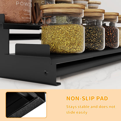 5 Tier Spice Rack for Cabinet, 2 Pack Spice Organizer, Metal Step Shelf Countertop Spice Rack for Inside Cabinets, Kitchen, Black