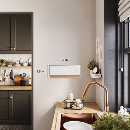 U Brands Magnetic Dry Erase Weekly Calendar Board With Cork Strip, 18"x7.5", Silver Aluminum Frame, Includes Magnet, Marker