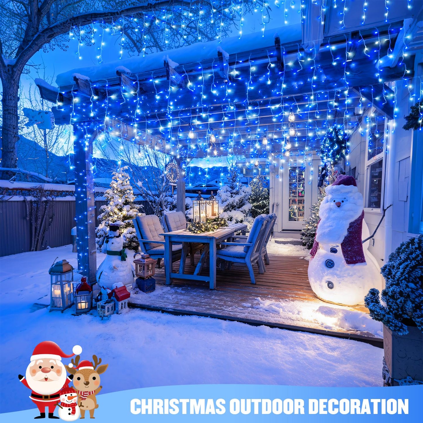 JMEXSUSS Blue&White Icicle Lights - 38.8FT 400 LED Icicle String Lights with Remote for Indoor/Outdoor, House, Bedroom, Fireplace, Birthday, Christmas Decorations