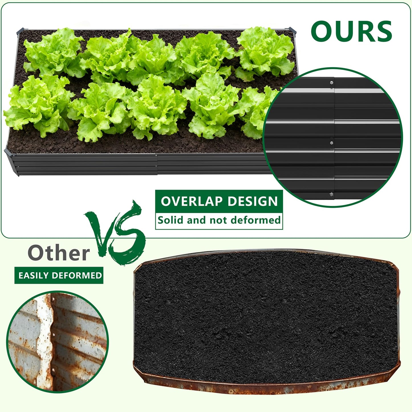 Meberam 2 Pack 6x3x1FT Galvanized Raised Garden Beds Kit Outdoor Metal Gardening Planter Box for Vegetable Elevated Flower Herbs,Black
