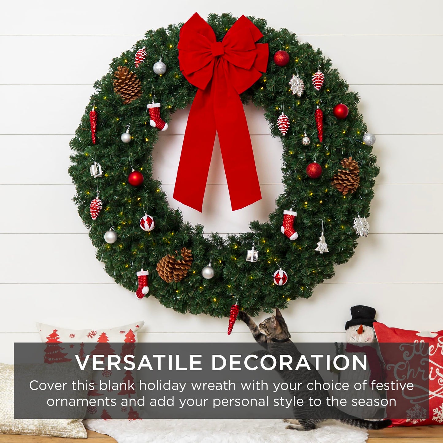 Best Choice Products 48in Large Artificial Pre-Lit Fir Christmas Wreath Holiday Accent Decoration w/ 200 LED Lights, 714 PVC Tips