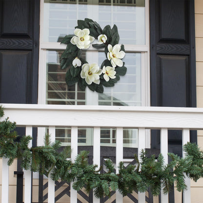 24 Inches Christmas Magnolia Wreath Artificial White Magnolia Christmas Decoration Farmhouse Greenery Wreath for Front Door Wall Home Window Holiday Outdoor Xmas Decor Entryway Patio Porch Garden