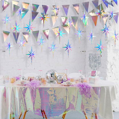 Novabright 16 Pcs Iridescent Hanging Star Party Decorations 3D Glittering Iridescent Explosion Star Ornaments 4.7" for Y2k Unicorn Disco Birthday Party Wall Ceiling Decor