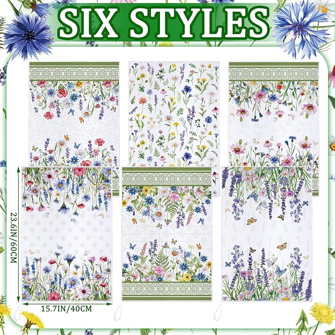 Geyoga 6 Pcs Spring Floral Kitchen Towels Flamingo Dish Hand Towels Sunflower