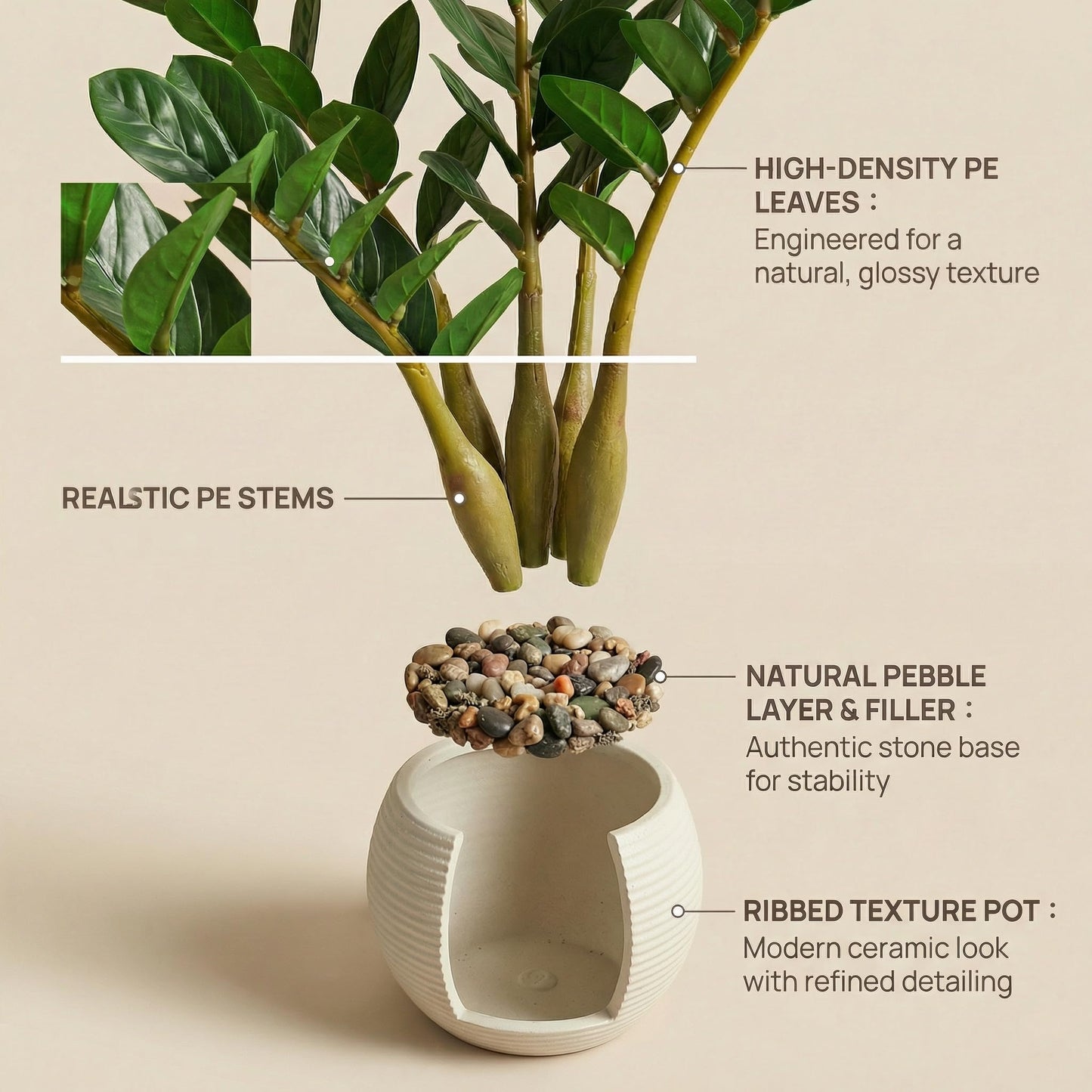 TentoWhan（2Packs Faux Plants Indoor 17" Artificial ZZ Plants in White Pot Fake Potted Zamioculcas Silk Plants for Home Table Decor Bedroom Aesthetic