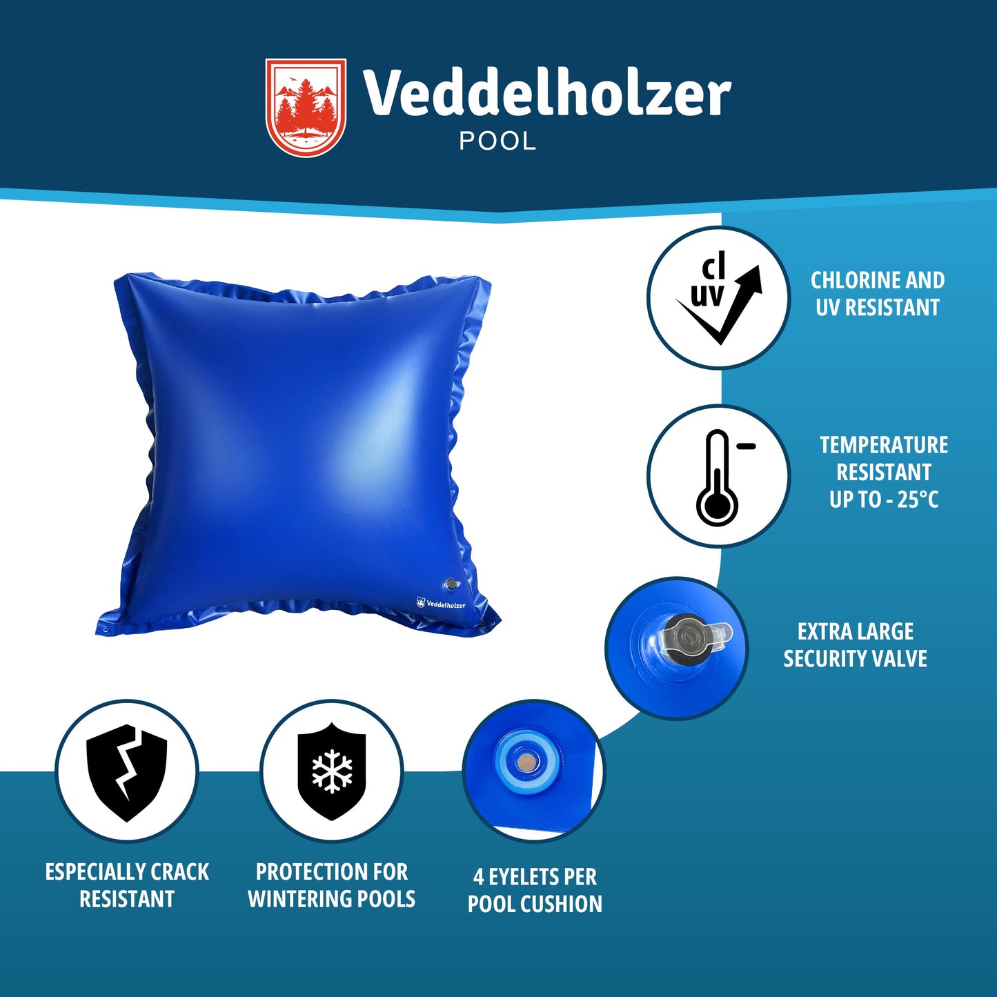 Veddelholzer XXL 120 x 120 cm Round Air Cushion Including 4 m Rope Pool Cushion for Pool Cover Perfect Accessory Winter Medium for Pool Canopy, Cover in Winter and Bad Weather