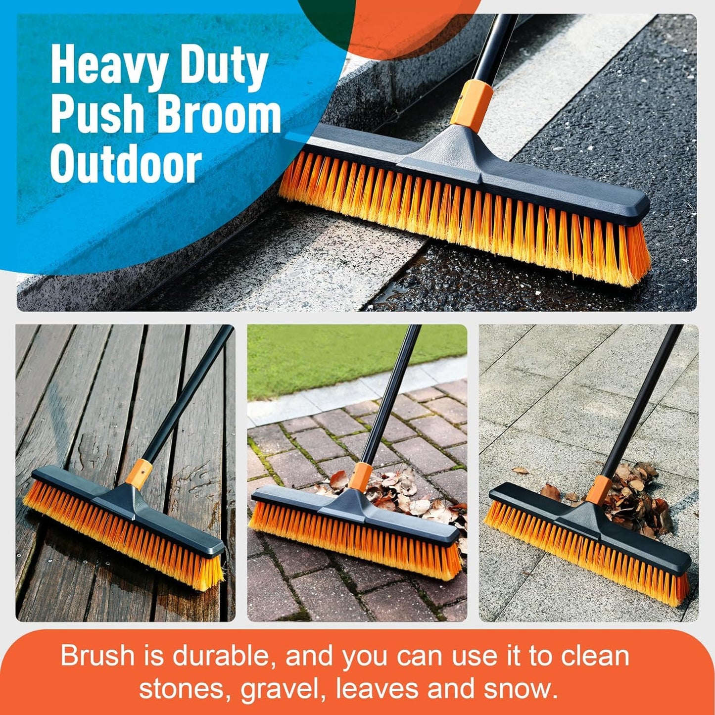 Garden Broom, Yard Brush Heavy Duty Outdoor 2-1, 50&66in, suitable for Schools, Factories, Garden Broom Outdoor,Sweeping Brush (17.7in)
