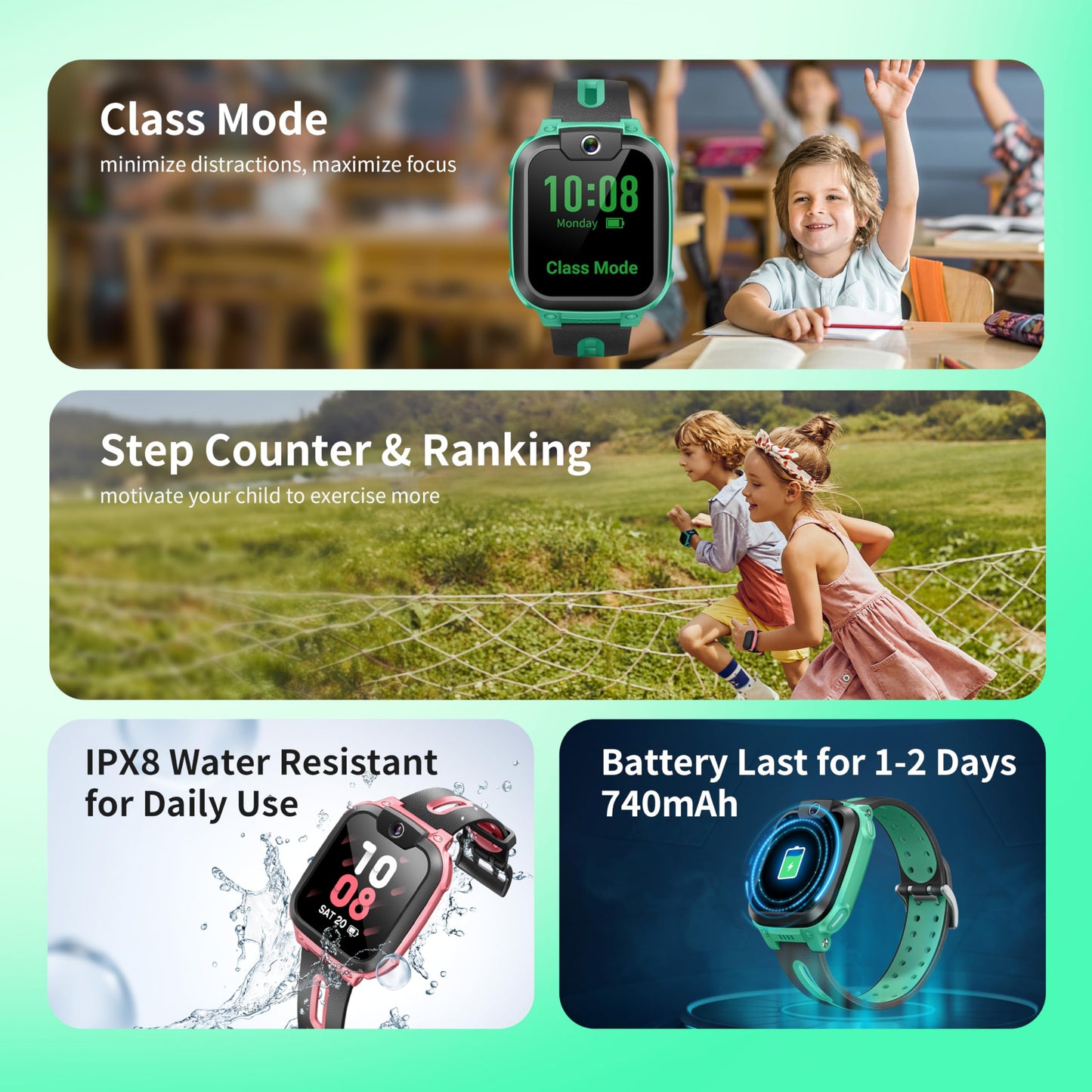 imoo Watch Phone Z1 Kids Smart Watch, 4G Kids Smartwatch with Video and Phone Call Durable, GPS Watch with Real Time Location and IPX8 Water Resistance (Green)