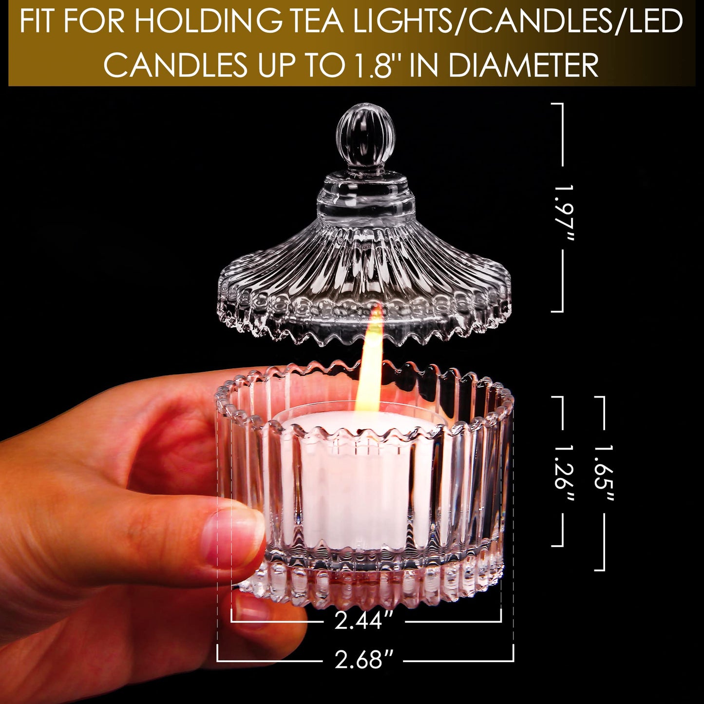 16 Piece Votive Candle Holders with Lids, Tealight Candle Holders in Bulk, Glass Small for Table Centerpiece, Wedding, Home Decor (2.68'' x 1.65'', Clear)