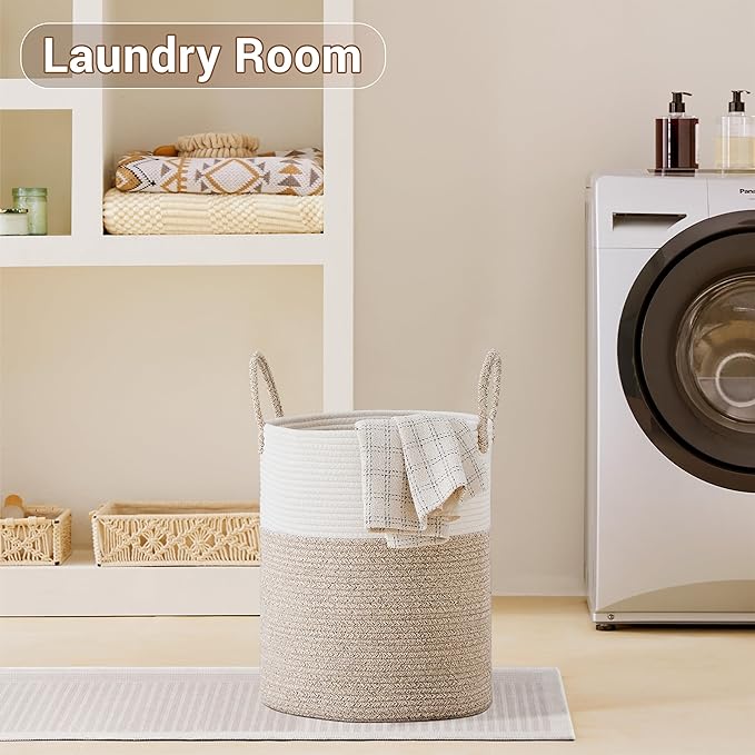 Tall Laundry Basket with Handles, 53L Portable Dirty Clothes Hamper, Boho