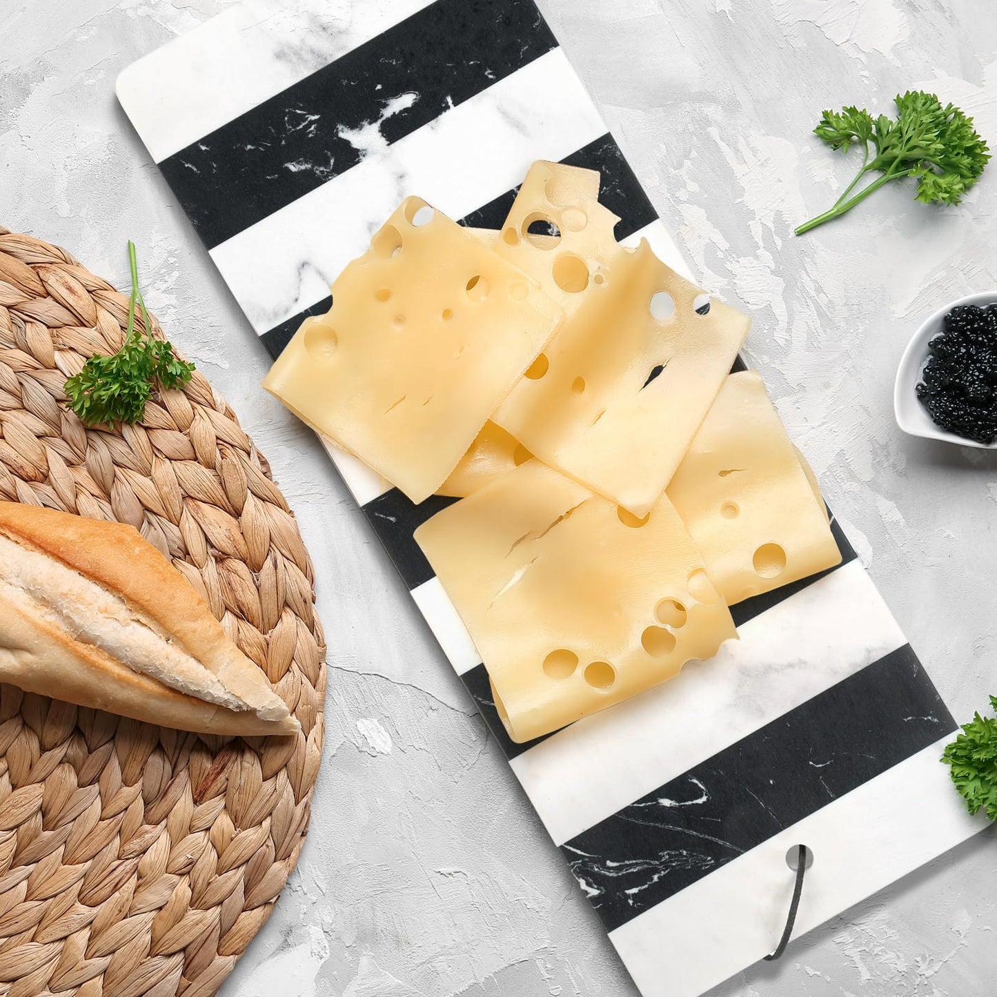 Patelai Marble Cutting Board for Kitchen Multi Purpose Striped Marble Board with Leather Tie 6 x 16 Serving Tray Stone Checkered Cutting for Kitchen Easy to Clean