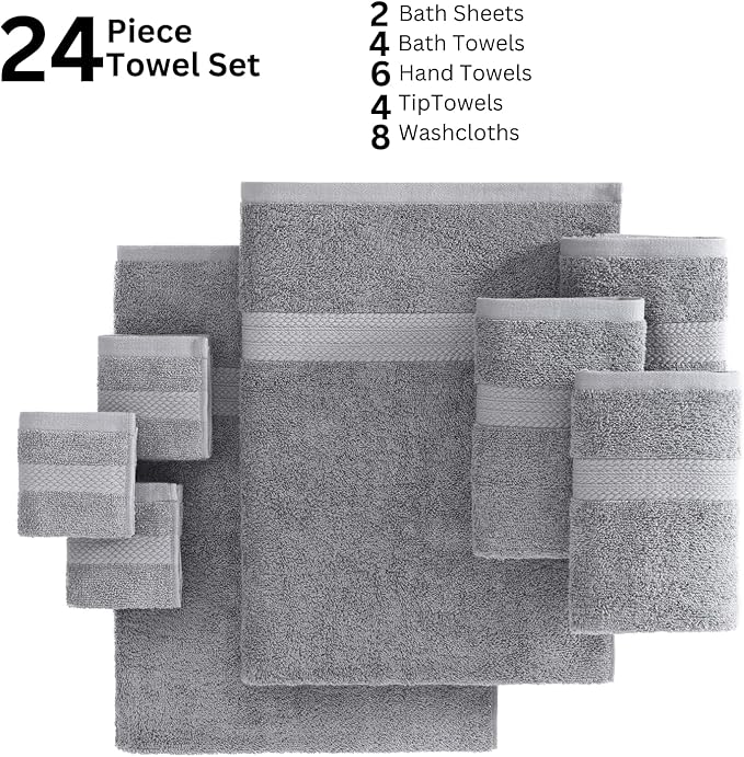 LANE LINEN Luxury 24 PCs Bath Towels Set