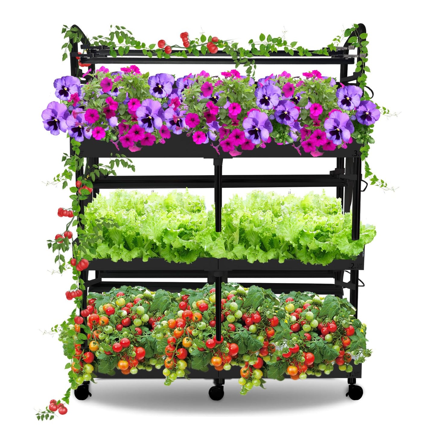 Large 3-Tier Indoor Hydroponics System Kit with Grow Lights, Dual Implant Configuration for Vegetable Fruit Herb Seedling Cultivation and Large-Scale Planting,Double Water Pump