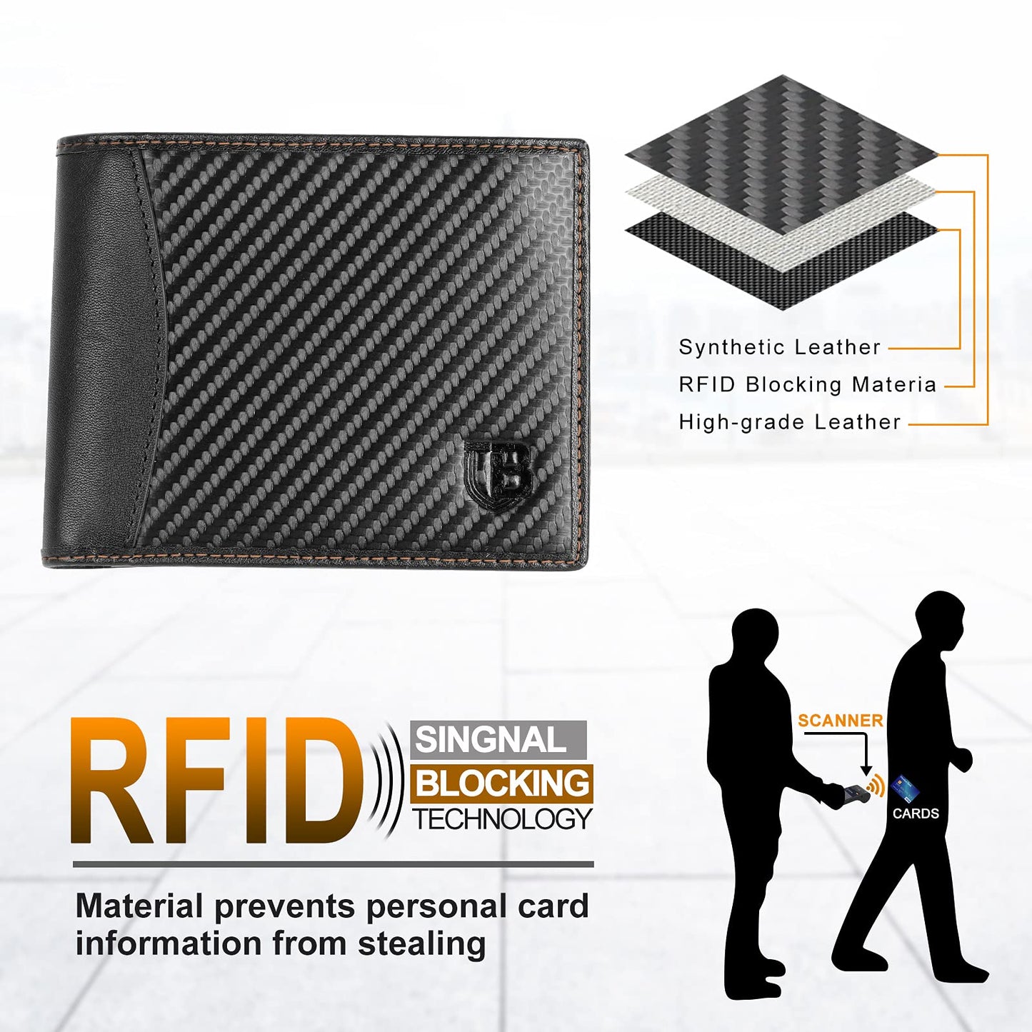 BIAL Mens Wallet,RFID Blocking Leather Bifold Wallet for Men,Slim Design with ID Window, Zip Coin Pocket, 9 Card Slots, Lightweight Card Wallet with Gift Box