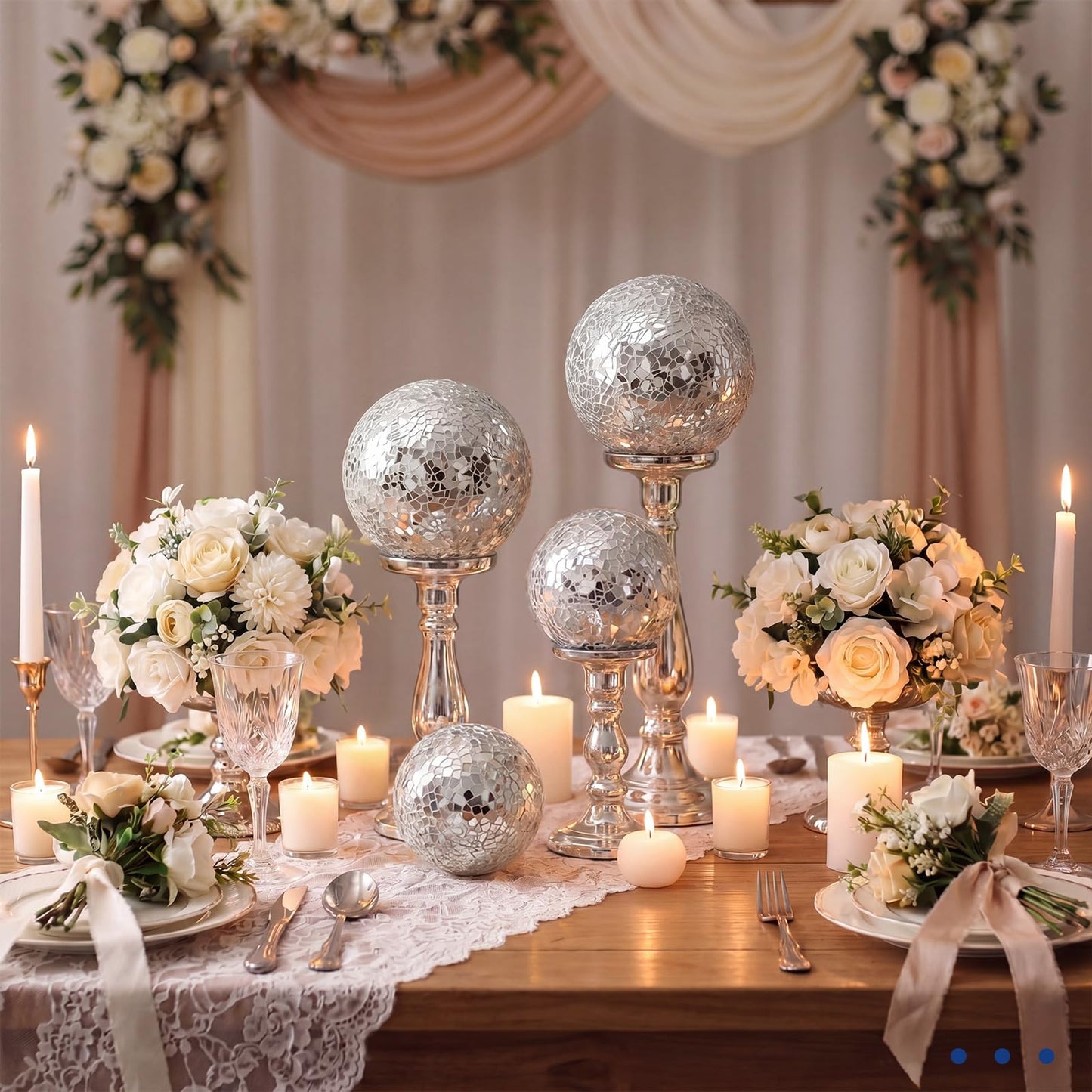 Qinyoung Silver 8 Pcs Decorative Ball for Bowls, 3'' 4'' Glass Mosaic Sphere Decorative Orbs for Centerpiece Bowls Vase Fillers, Wedding, Party, Coffee Table & Home Decor
