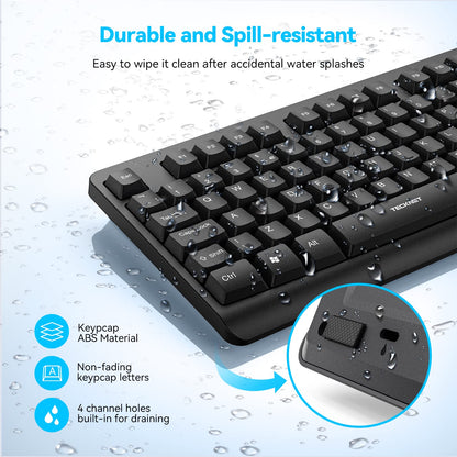 TECKNET Wireless Keyboard and Mouse Set, Ergonomic 2.4G Cordless Keyboard & Mouse Combo Silent, Full-Size, Spill-Resistant with Nano USB Receiver for PC, Laptop, Computer - QWERTY, UK Layout