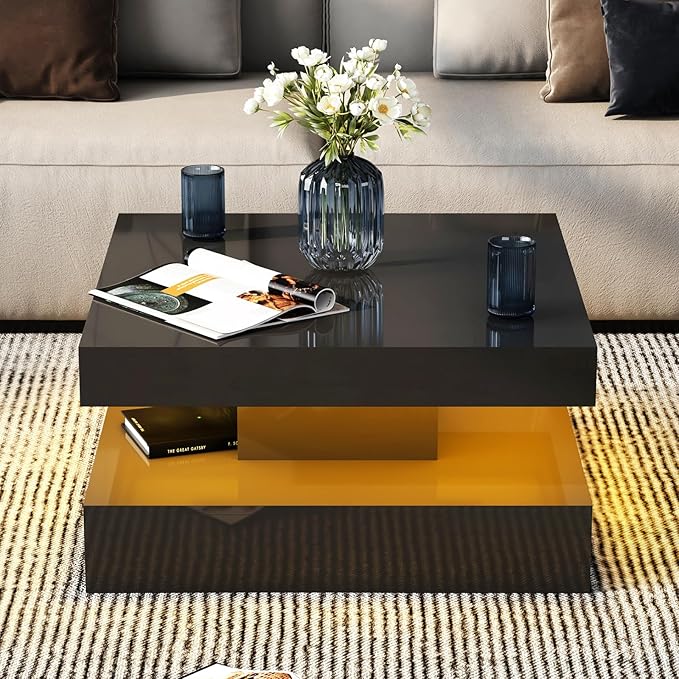 HedoAjim Black LED Coffee Table
