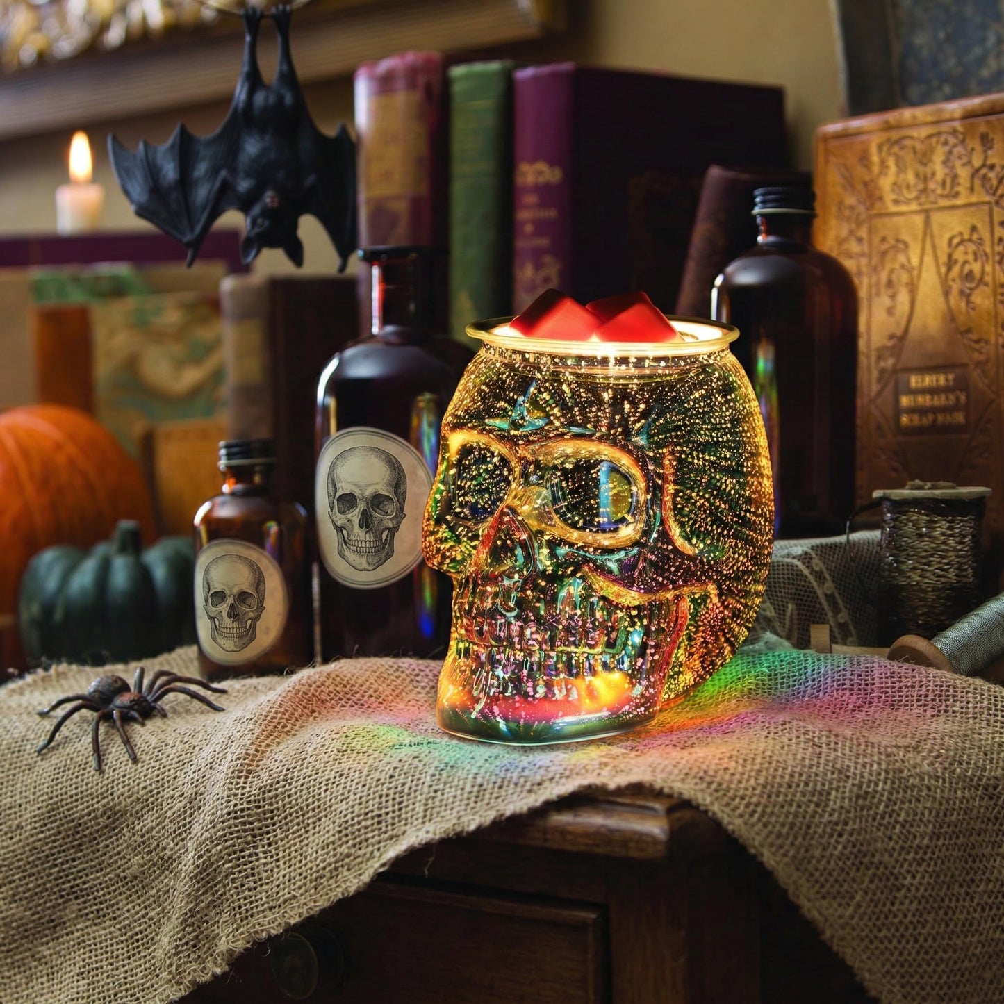 Threeight Skull Wax Melt Warmer Electric, Gothic Home Decor Night Light, Wax Burner for Scented Wax, Unique 3D Rainbow Skull Gifts