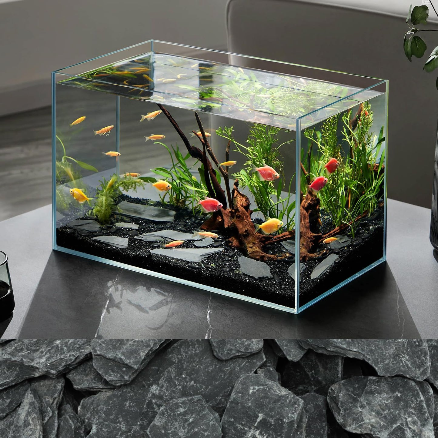VOKOY 2.5lb Natural Slate Stone, Aquarium Rocks Decoration Aquascaping Stone Landscaping Model for Fish Tank Decor Terrariums Paludariums Reptile Enclosures Gardens, 1-2 inches