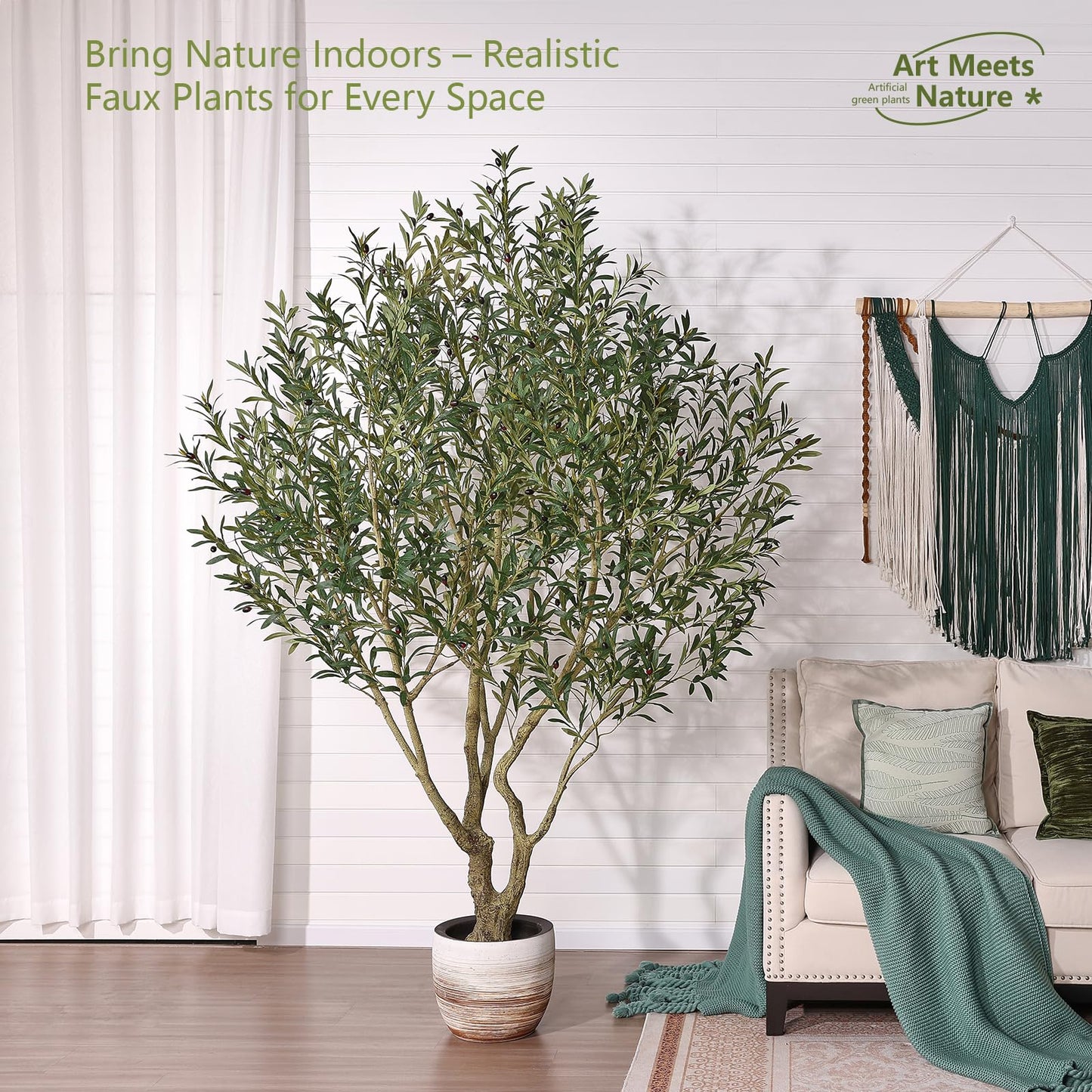 Verinatural Olive Tree Artificial Indoor 8ft - Large Fake Plants - Realistic Faux Olive Tree in Pot - Tall Artificial Plants for Home, Patio, Living Room, Office Decor,VN138