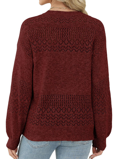 Lylinan Womens Sweaters Casual Boho Long Sleeve Shirts Crewneck Lightweight Crochet Tops Pullover Knit Sweater