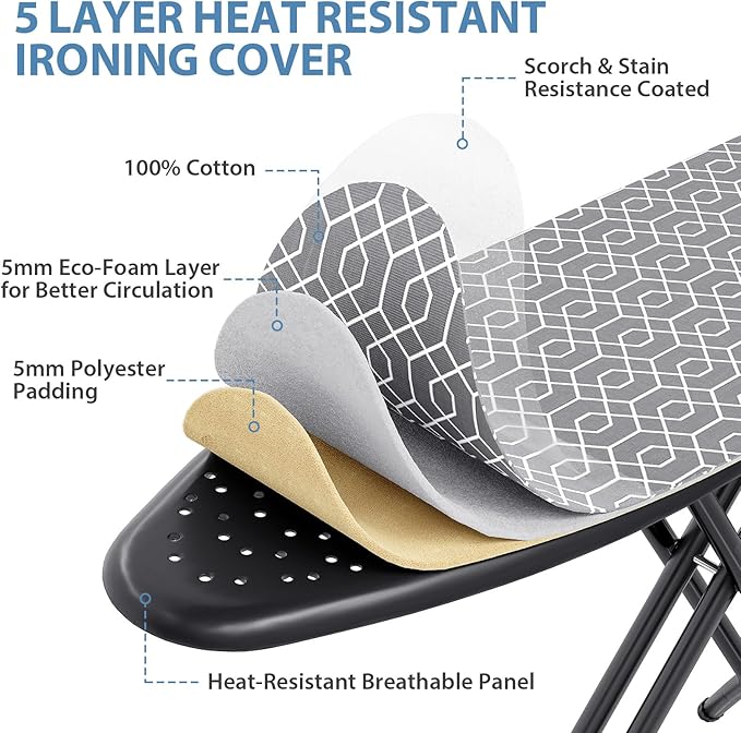 KINGBOARD Foldable Ironing Board Full Size, Iron and Ironing Board Set Standard
