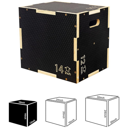 Fitvids 16" x 14" x 12" Non-Slip Wooden Plyo Box Jump Exercise Platform, Plyometric Workout Equipment for Home Gym, Training Step Box, Black