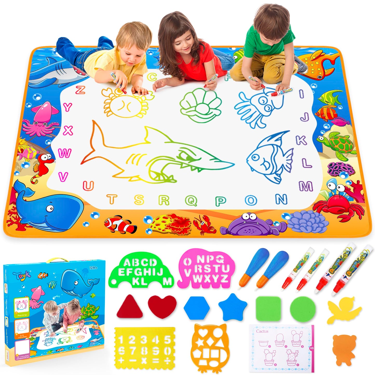 Water Doodle Mat - Kids Painting Writing Color Doodle Drawing Mat Toy Bring Magic Pens Educational Toys for Age 2 3 4 5 6 7 Year Old Girls Boys Age Toddler Gift