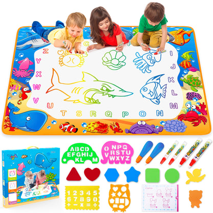Water Doodle Mat - Kids Painting Writing Color Doodle Drawing Mat Toy Bring Magic Pens Educational Toys for Age 2 3 4 5 6 7 Year Old Girls Boys Age Toddler Gift