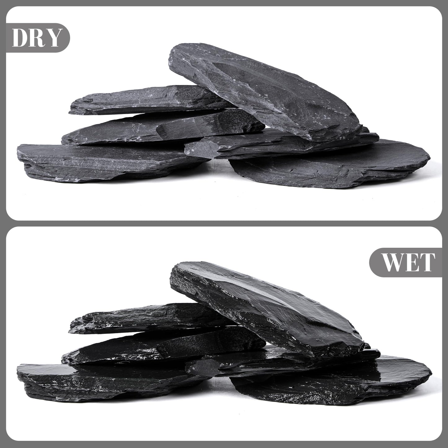 FISCAPE 6.1-8.1 Inches Natural Slate Rock, 6 PCS Large Flat Aquarium Stones for Aquascaping, Terrariums, Reptile Tanks & Aquarium Décor