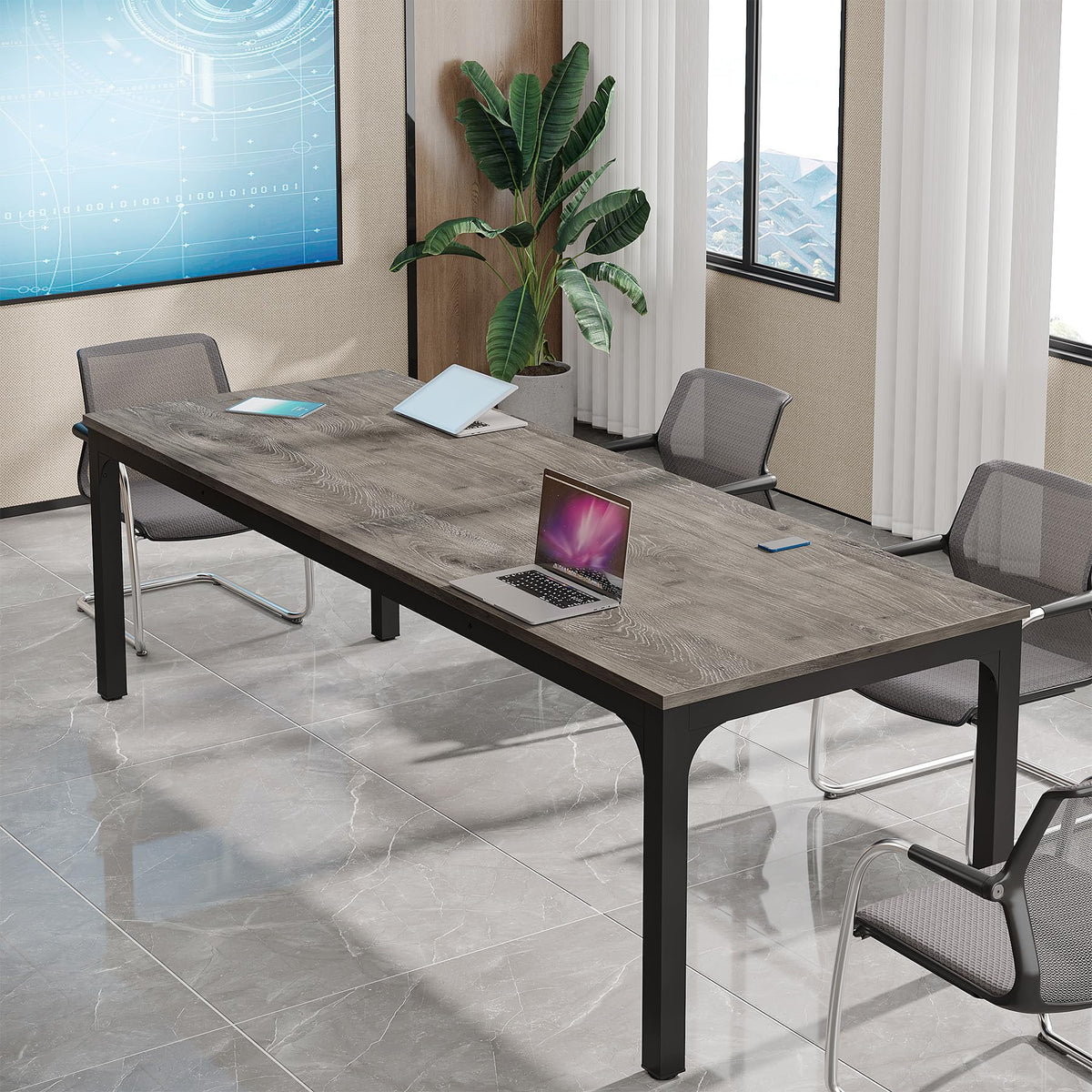 Tribesigns 6.5FT Conference Table, 78.7-Inch Rectangle Meeting Seminar Table, Large Business Tables for 6-8 People (Only Table) (Gray+Black)