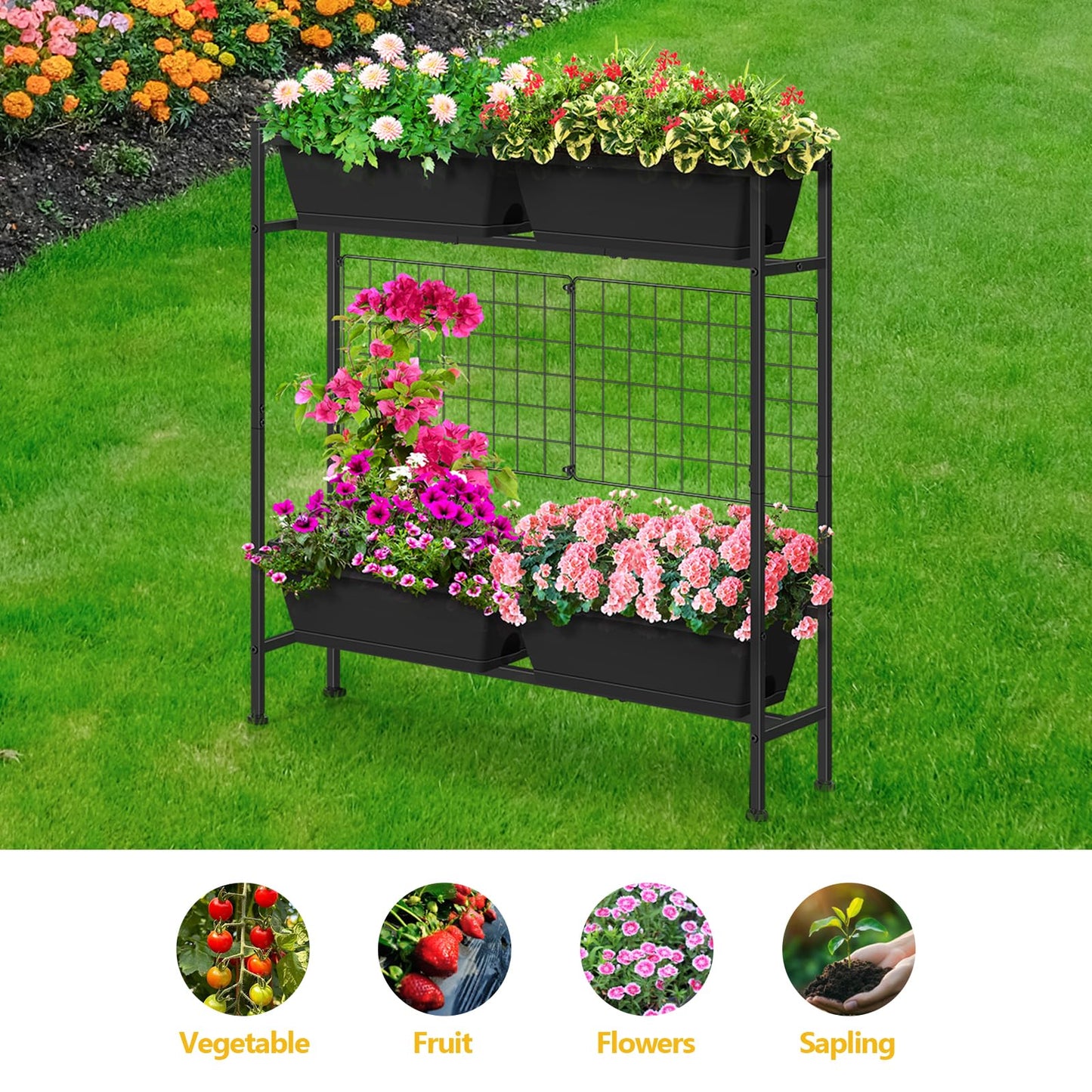 ETELI Vertical Raised Garden Beds Outdoor Elevated Herbs Garden Planter Boxes with Trellis and Legs 32.4" Flowers Beds Vertical Planters for Small Climbing Plant Vegetables Patio Balcony, Black